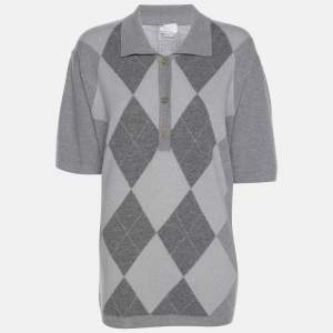 Pre Owned Voyage by Marina Rinaldi Grey Wool Knit Polo T-Shirt L