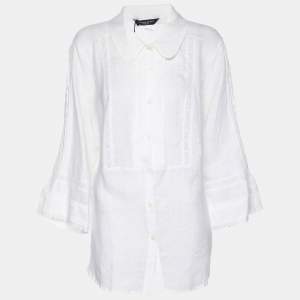 Pre Owned Marina Sport by Marina Rinaldi White Line Embroidered Button Front Shirt L