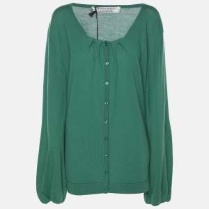 Marina Rinaldi Green Cashmere Knit Button Front Sweater XL