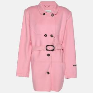 Pre Owned Marina Rinaldi Pink Wool Blend Double Breasted Belted Blazer L