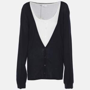Pre Owned Voyage by Marina Rinaldi Navy Blue/White Knit Shrug L