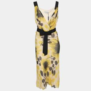 Marina Rinaldi Yellow Chiffon Sunflower Print Sleeveless Dress L