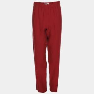 Pre Owned بنطلون مارينا رينالدي كتان أحمر مستقيم مقاس كبير (لارج)