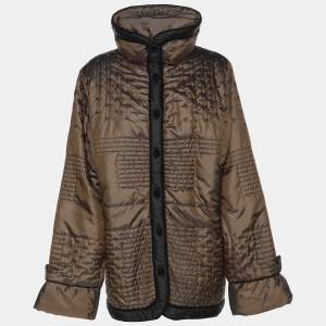 Pre Owned جاكيت مبطن نايلون بني معدني مارينا رينالدي مقاس كبير