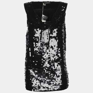 Pre Owned Marina Rinaldi Black Jersey Sequin Tank Top L