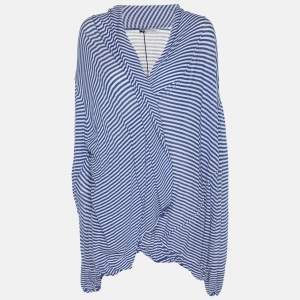 Pre Owned Marina Rinaldi Blue Stripe Stretch Knit Cardigan L