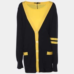 Marina Sport by Marina Rinaldi Navy Blue/Yellow Knit Cardigan L
