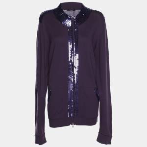 Pre Owned Marina Sport by Marina Rinaldi Purple Stretch Knit Sequined Cardigan XL