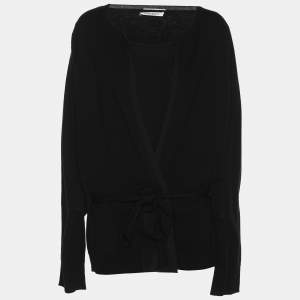 Pre Owned سترة مارينا رينالدي سوداء محبوكة بحزام مقاس كبير