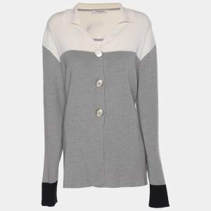 Marina Rinaldi Grey/Cream Knit Button Front Sweater L