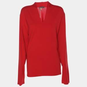 Pre Owned Marina Rinaldi Red Jersey V Neck Top L