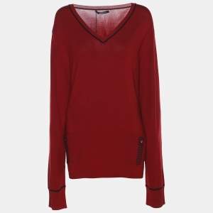 Marina Sport by Marina Rinaldi Red Stretch Knit V Neck Sweater XL
