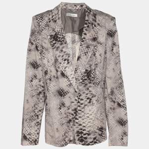 Pre Owned Marina Rinaldi Brown Printed Cotton Single Breasted Blazer L