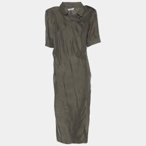 Pre Owned Marina Rinaldi Green Satin Wrap Around Midi Dress L
