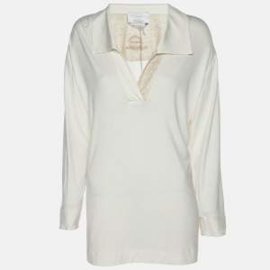 Pre Owned Voyage by Marina Rinaldi Cream Stretch Knit V Neck Tops L