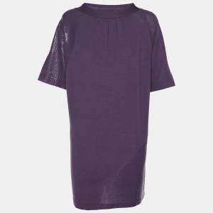 Pre Owned Marina Rinaldi Purple Stretch Knit Sequin Neck Tie Tops L