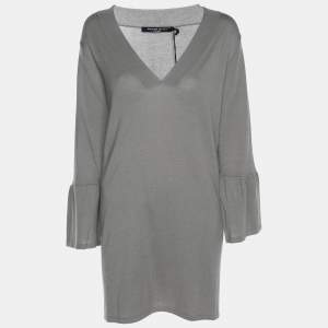 Pre Owned Marina Sport by Marina Rinaldi Grey Stretch Knit Long Sleeve V Neck Shirt L