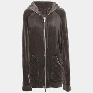 Voyage by Marina Rinaldi Grey Velvet Drawstring Hoodie Jacket L