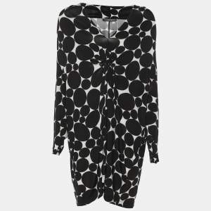 Marina Rinaldi Black/White Printed Jersey Knot Front Top XL