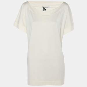 Pre Owned Marina Rinaldi Cream Jersey Cap Sleeves Scoop Neck Top L