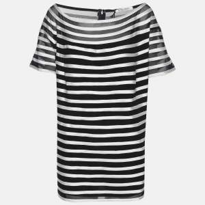 Pre Owned Marina Rinaldi Midnight Blue/White Jersey Ribbon Scoop Neck Tops XL
