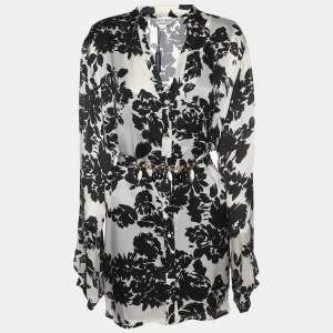Marina Rinaldi White/Black Printed Chiffon Long Sleeve Shirt L