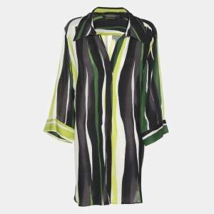 Pre Owned Marina Rinaldi Multicolor Stripe Silk Shirt L
