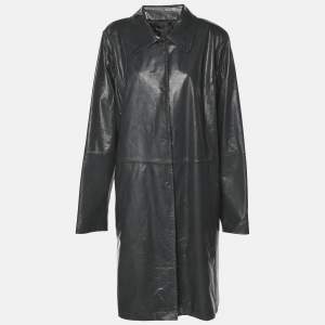 Pre Owned Marina Rinaldi Grey Synthetic Leather Long Jacket L