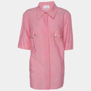 Marina Rinaldi Pink Striped Cotton Button Front Short Sleeve Shirt L