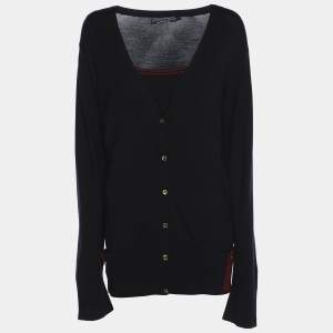 Marina Sport by Marina Rinaldi Navy Blue Stretch Knit Button Front Sweater L 