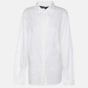 مملوكة مسبقًا قميص بأكمام طويلة مارينا سبورت من مارينا رينالدي بقطن مخلوط بتفاصيل أوريغامي أبيض مقاس كبير