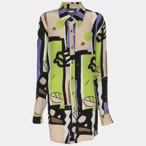 Pre Owned Marina Rinaldi Multicolor Printed Silk Shirt L