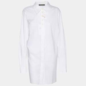 Pre Owned قميص طويل من القطن الأبيض مارينا رينالدي بأزرار أمامية مقاس كبير