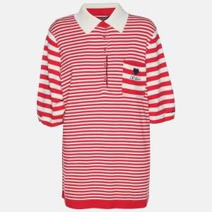 Marina Sport by Marina Rinaldi Red/White Striped Knit Polo T-Shirt XL