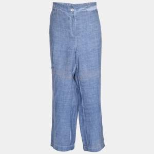 Pre Owned Voyage by Marina Rinaldi Blue Linen Trousers L