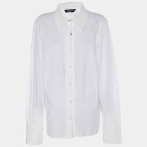 Pre Owned Marina Sport by Marina Rinaldi White Stretch Cotton Pleated Front Long Sleeve Shirt L