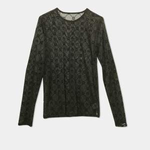Marine Serre Black Flock Print Mesh Long Sleeve Top M