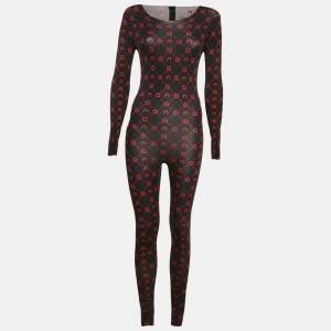 Marine Serre Black Printed Jersey Long Sleeve Jumpsuit M