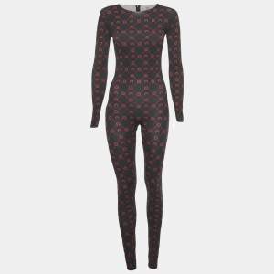 Pre Owned Marine Serre Black Printed Jersey Long Sleeve Jumpsuit L
