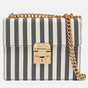 Mark Cross Grey/White Satin Stripe Zelda Chain Bag