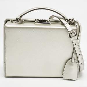 Mark Cross Silver Leather Small Grace Box Bag