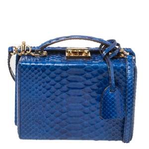 Mark Cross Blue Python Small Grace Box Bag