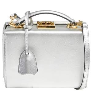 Mark Cross Silver Leather Small Grace Box Bag