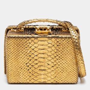 Mark Cross Gold Python Small Grace Box Bag