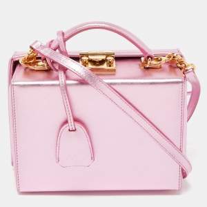Mark Cross Pink Glossy Leather Grace Box Bag 