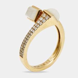 Pre Owned Marli Cleo Moonstone Diamonds 18k Yellow Gold Ring Size 52 