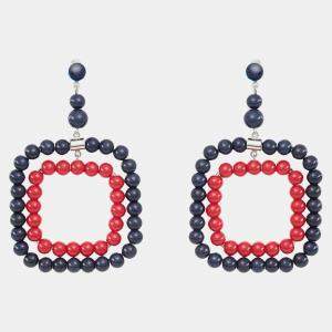Marni Bi color Beads Silver Tone Long Earrings
