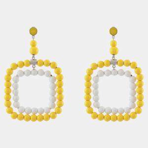 Marni Yellow White Resin Bead Silver Tone Earrings