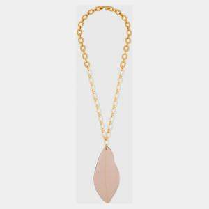 Marni Leather Gold Tone Chain Link Pendant Necklace