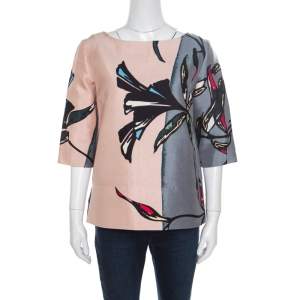 Pre Owned Marni Pink and Grey Floral Printed Cotton and Silk Oversized Top S